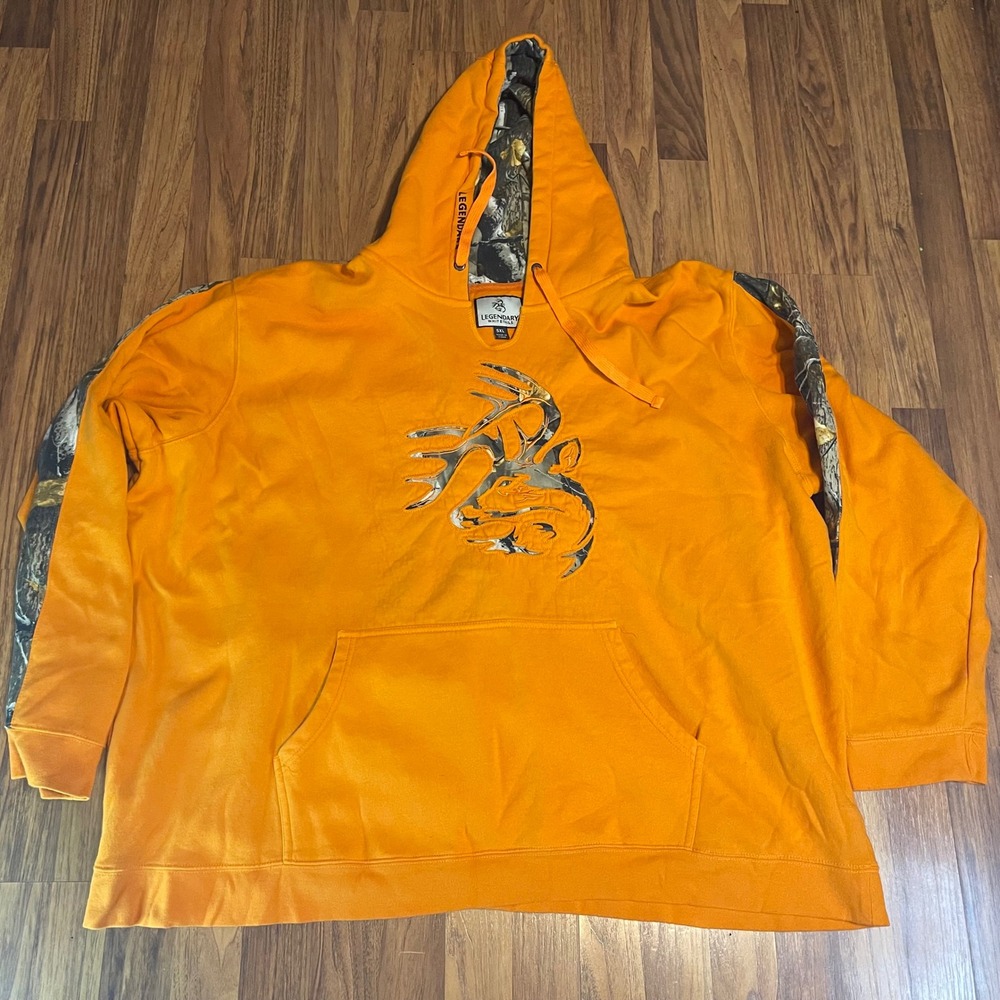 Legendary Whitetails Hoodie Mens 5XL Orange Camo Buck Logo Hunting Sweatshirt